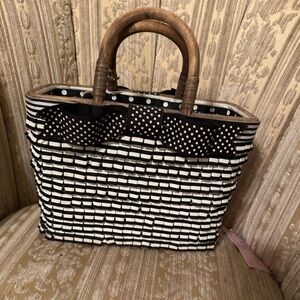 Gretchen Scott Ribbon Rattan Basket Purse, black and white
